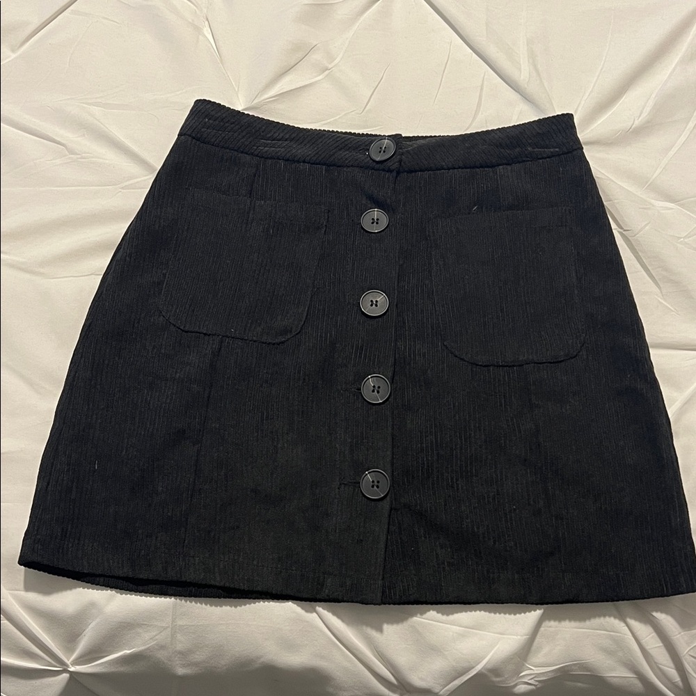 Black Button-Up Corduroy Skirt